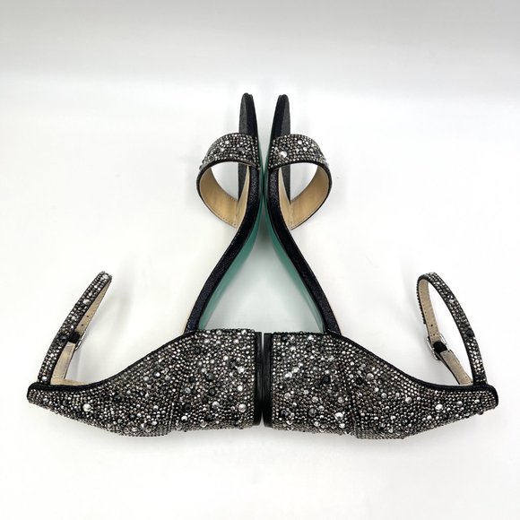 Betsey Johnson Size 7.5 Mari Black Jeweled‎ Block Heel Dress Sandals Shoes - Picture 8 of 13